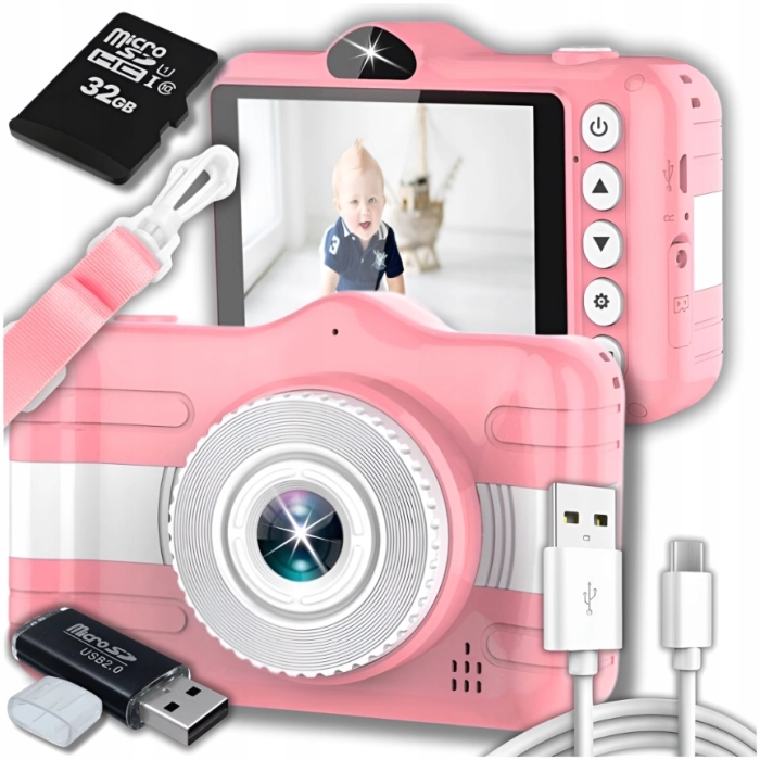 Aparat fotograficzny cyfrowy dla dzieci 20 Mpx kamera selfie gry + Karta 32 GB