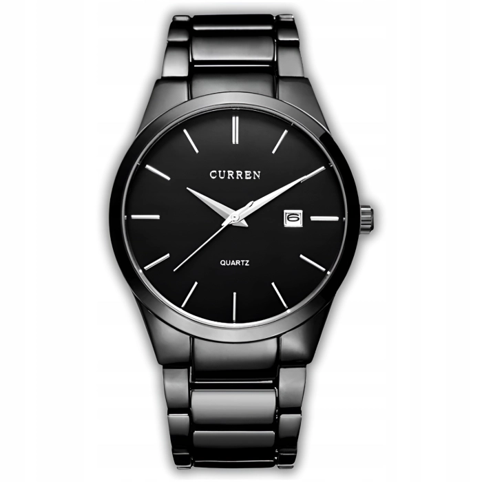 Zegarek męski na bransolecie Curren - klasyczny i elegancki z datownikiem (Czarny)