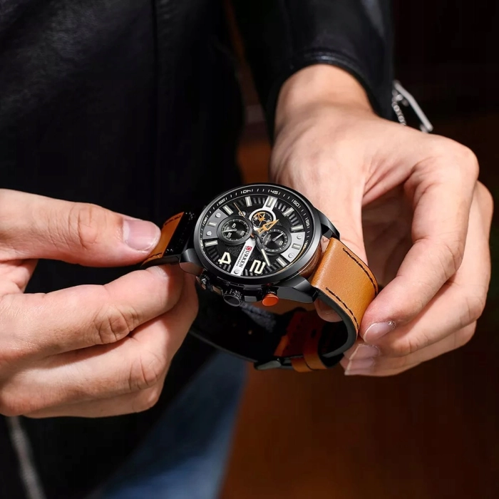 Zegarek skórzany męski Curren - kwarcowy z chronografem i datownikiem (Zielony)