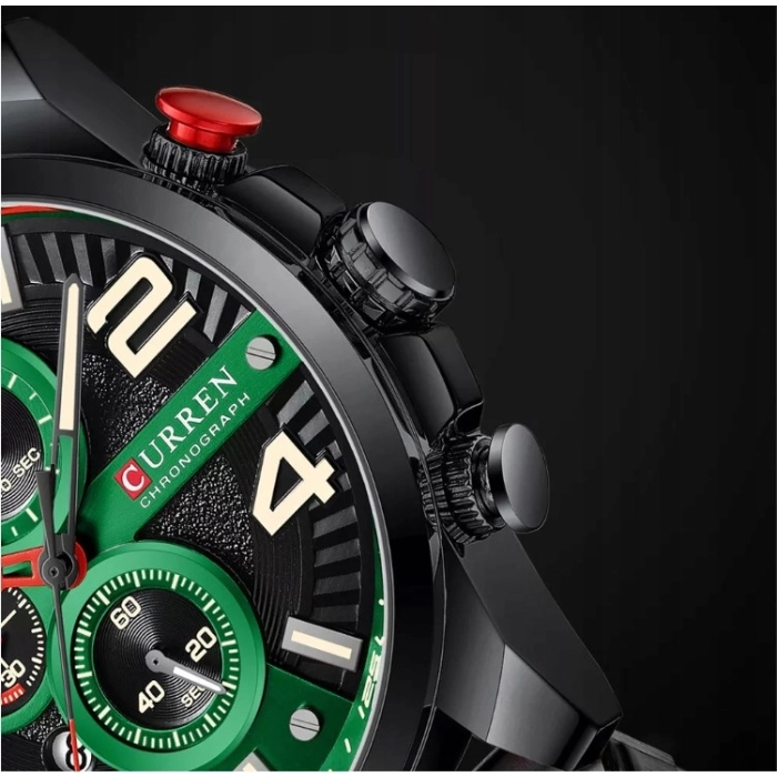 Zegarek skórzany męski Curren - kwarcowy z chronografem i datownikiem (Zielony)