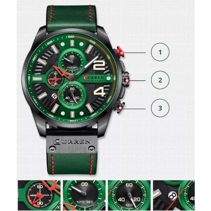 Zegarek skórzany męski Curren - kwarcowy z chronografem i datownikiem (Szaro-niebieski)