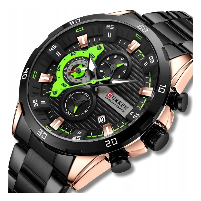 Zegarek Curren na bransolecie męski - elegancki z chronografem i datownikiem (Czarno-złoty)