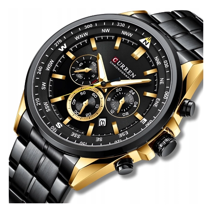 Zegarek Curren na bransolecie męski - klasyczny z chronografem i datownikiem (Czarny)