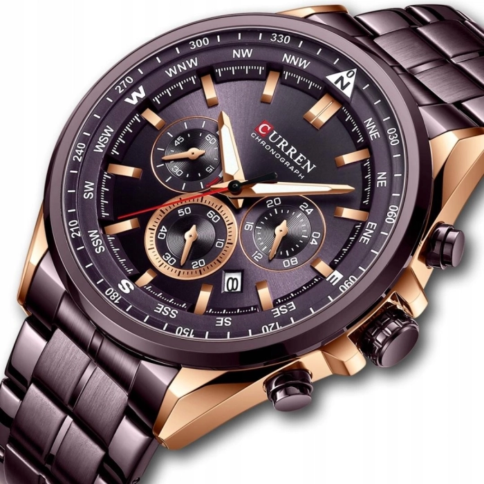 Zegarek Curren na bransolecie męski - klasyczny z chronografem i datownikiem (Srebrno-granatowy)