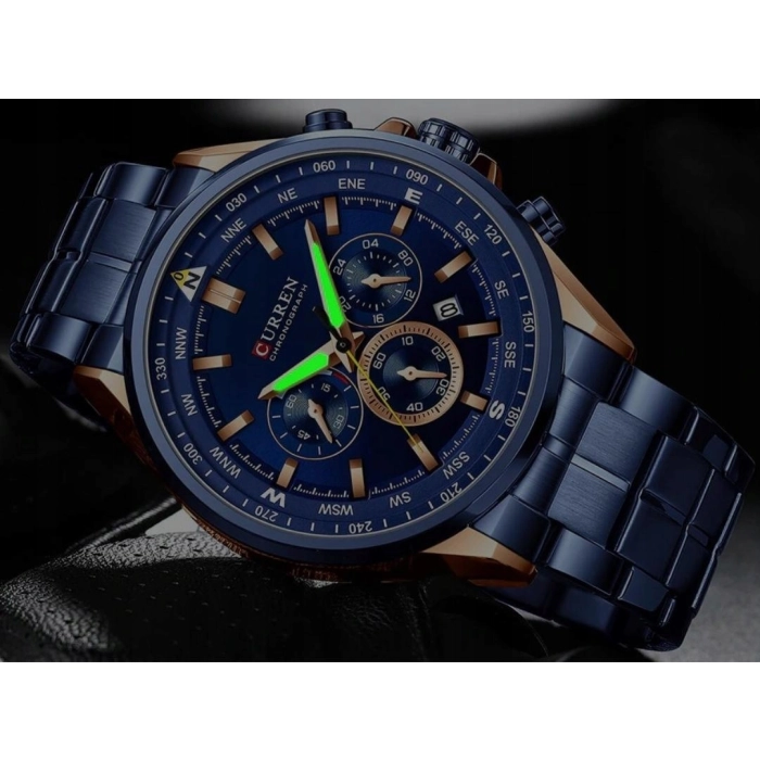 Zegarek Curren na bransolecie męski - klasyczny z chronografem i datownikiem (Granatowy)
