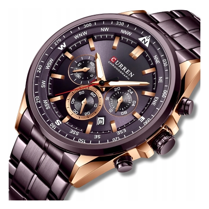 Zegarek Curren na bransolecie męski - klasyczny z chronografem i datownikiem (Fioletowy)