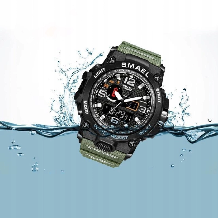 Zegarek męski SMAEL Z15 z datownikiem i alarmem - wojskowy, sportowy + Pudełko (Beżowy)