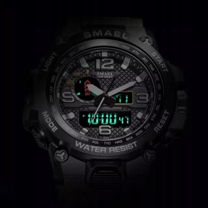 Zegarek męski SMAEL Z15 z datownikiem i alarmem - wojskowy, sportowy + Pudełko (Beżowy)