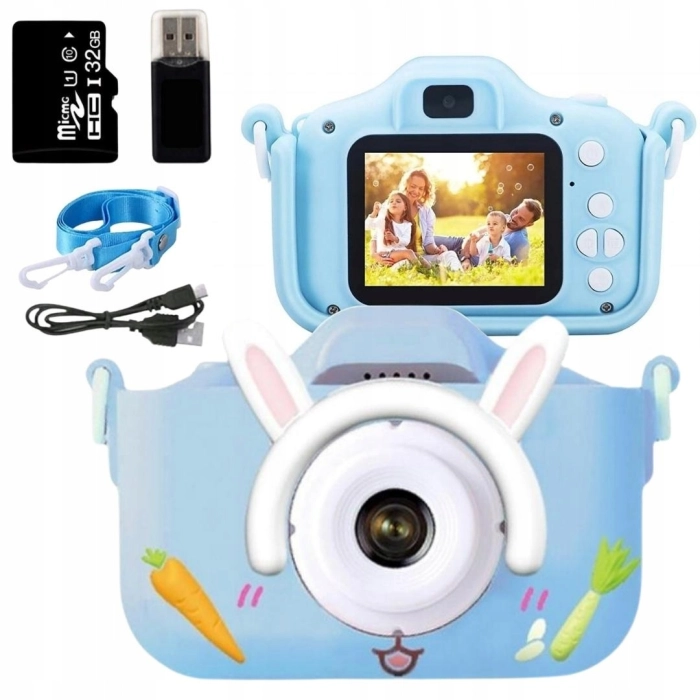 Aparat fotograficzny cyfrowy dla dzieci 3 mpx - Królik + Karta 32 GB (Niebieski)