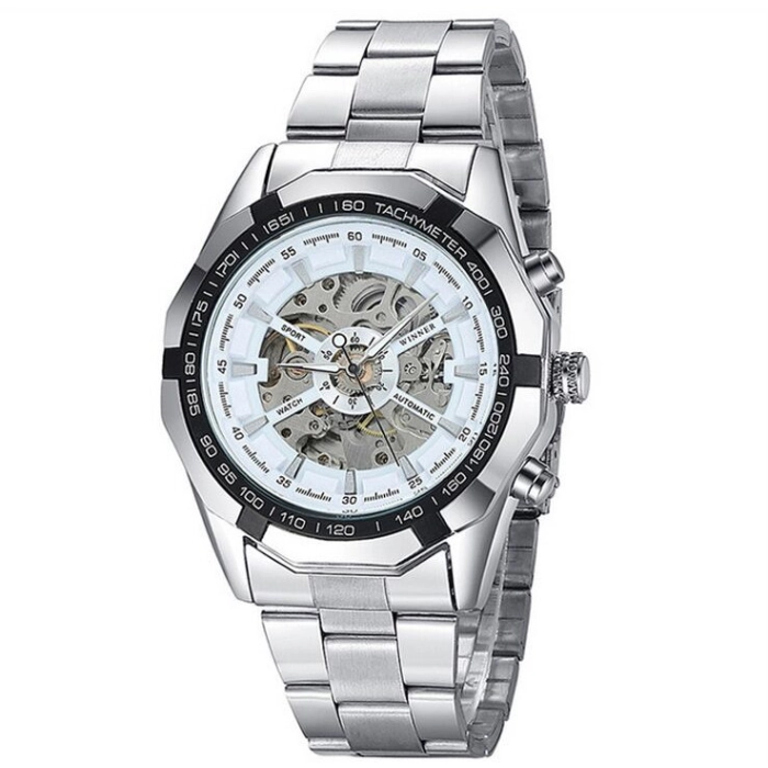 Zegarek mechaniczny męski Winner - automatyczny z bransoletą + Pudełko (Czarny)