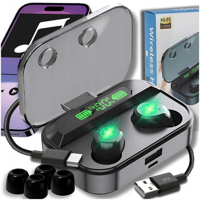 Słuchawki bezprzewodowe douszne z mikrofonem Z01 - sportowe gamingowe Bluetooth + Powerbank