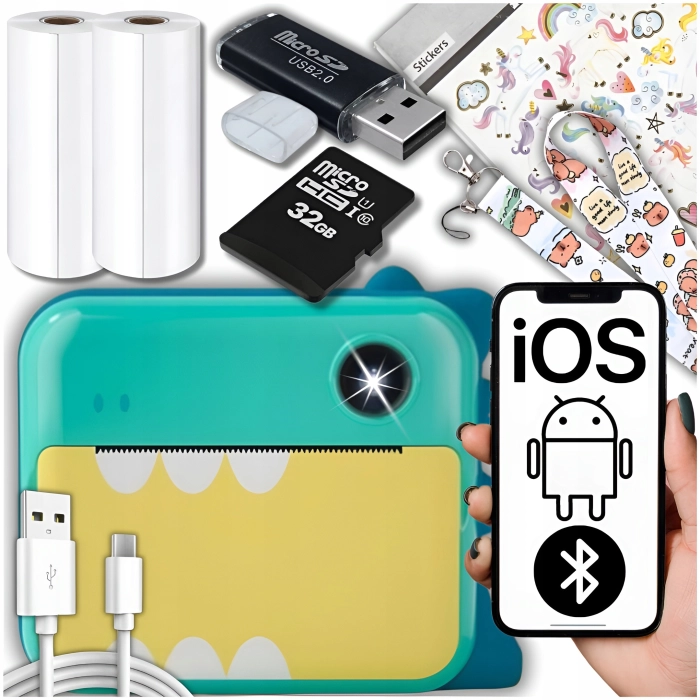 Aparat natychmiastowy cyfrowy dla dzieci z drukarką Karta 32 GB + 2 Rolki