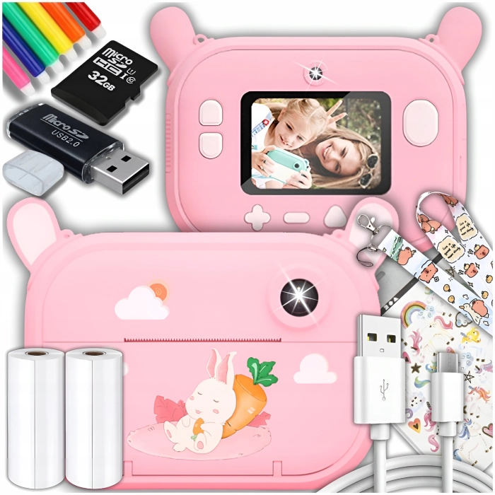 Aparat natychmiastowy cyfrowy dla dzieci z drukarką Karta 32 GB + 2 Rolki