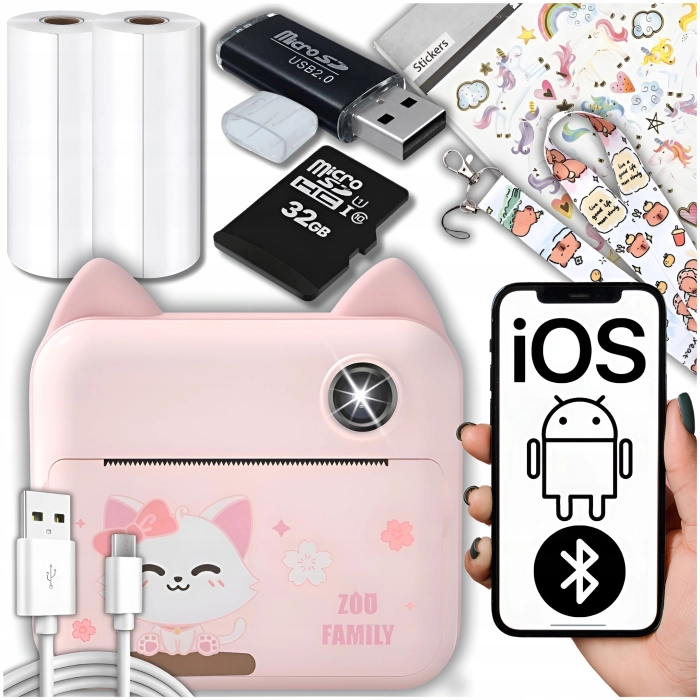 Aparat natychmiastowy cyfrowy dla dzieci z drukarką Karta 32 GB + 2 Rolki