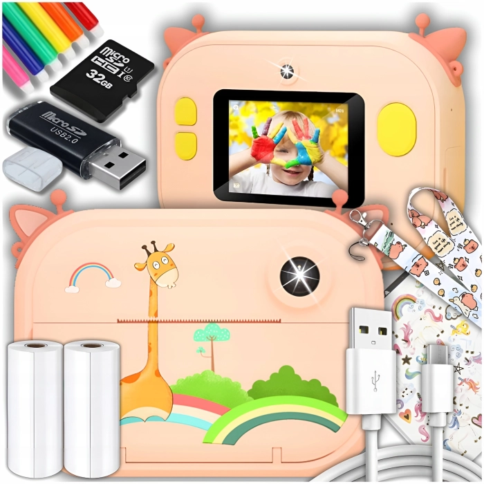 Aparat natychmiastowy cyfrowy dla dzieci z drukarką Karta 32 GB + 2 Rolki