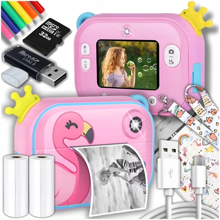 Aparat natychmiastowy cyfrowy dla dzieci z drukarką Karta 32 GB + 2 Rolki