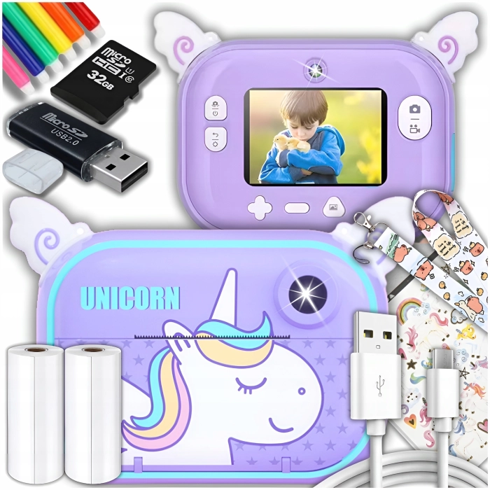 Aparat natychmiastowy cyfrowy dla dzieci z drukarką Karta 32 GB + 2 Rolki