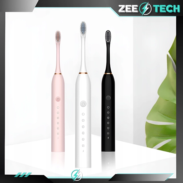Szczoteczka elektryczna, soniczna do zębów - 6 trybów + 4 końcówki (Różowa)