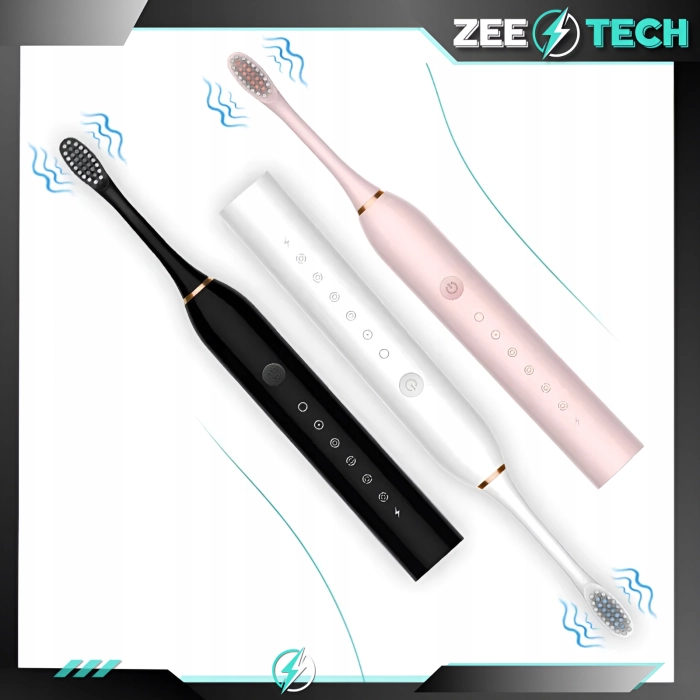 Szczoteczka elektryczna, soniczna do zębów - 6 trybów + 4 końcówki (Różowa)