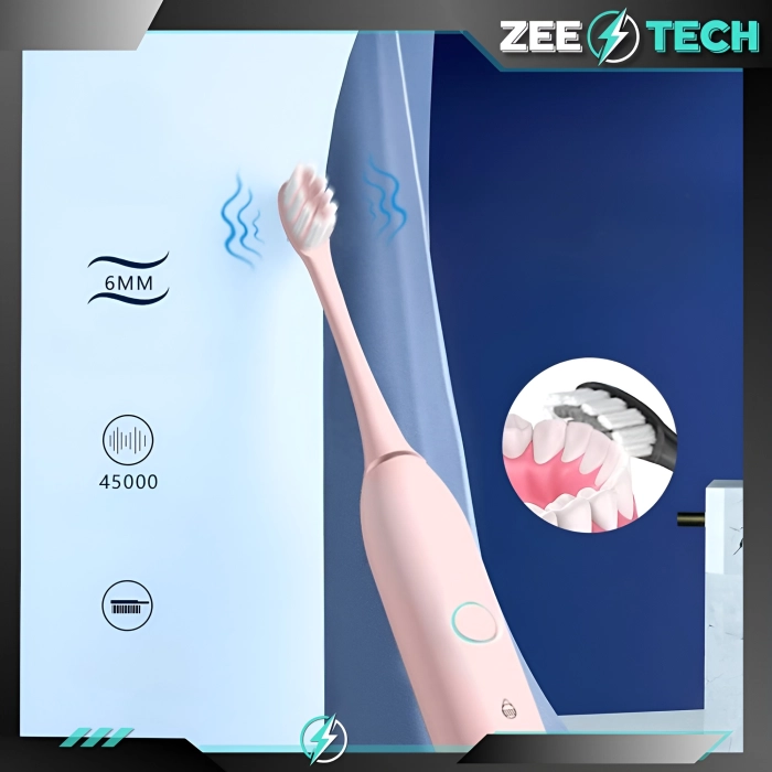 Szczoteczka elektryczna, soniczna do zębów - 6 trybów + 4 końcówki (Różowa)