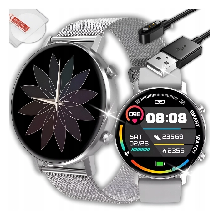 Smartwatch męski, damski Z96 - zegarek sportowy z pomiarem pulsu, ciśnienia + Szkło (Szary)