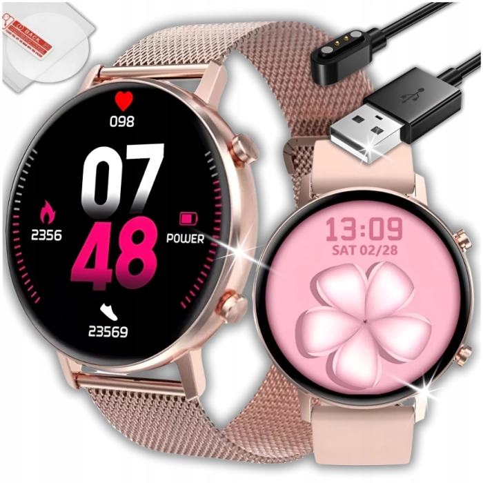 Smartwatch męski, damski Z96 - zegarek sportowy z pomiarem pulsu, ciśnienia + Szkło (Różowy)