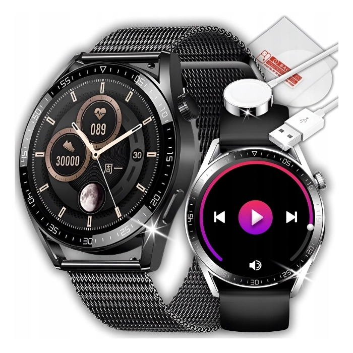 Smartwatch męski, damski Z3 - zegarek sportowy z pomiarem pulsu i EKG + Szkło (Czarny)