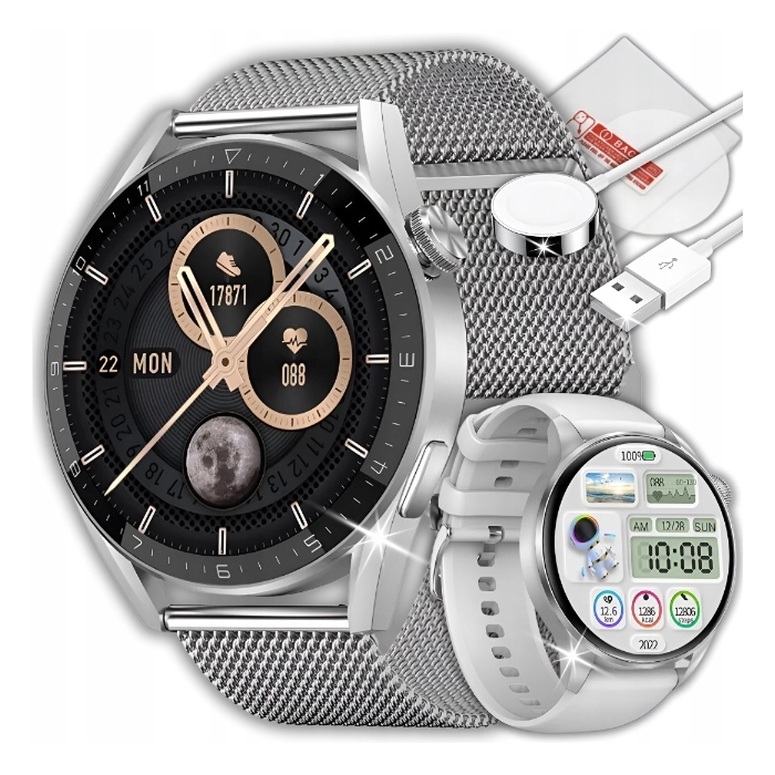 Smartwatch męski, damski Z3 - zegarek sportowy z pomiarem pulsu i EKG + Szkło (Szary)