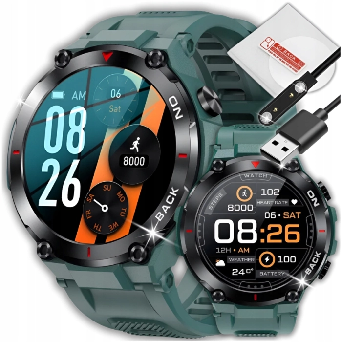 Smartwatch męski Z37 - zegarek militarny z GPS i pomiarem tętna i pulsu (Zielony)