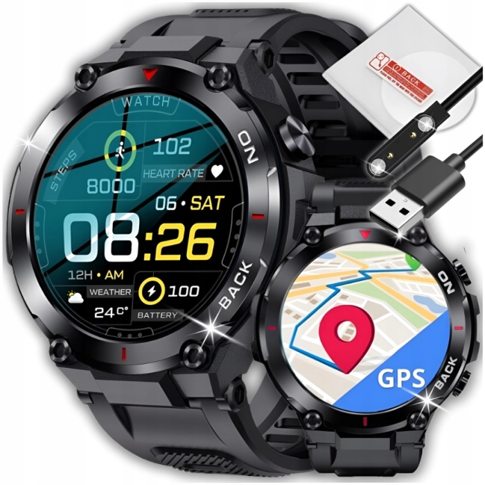 Smartwatch męski Z37 - zegarek militarny z GPS i pomiarem tętna i pulsu (Zielony)
