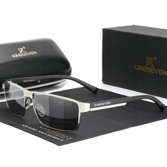 Okulary przeciwsłoneczne męskie fotochromowe Kingseven z polaryzacją + Etui (Czarne)