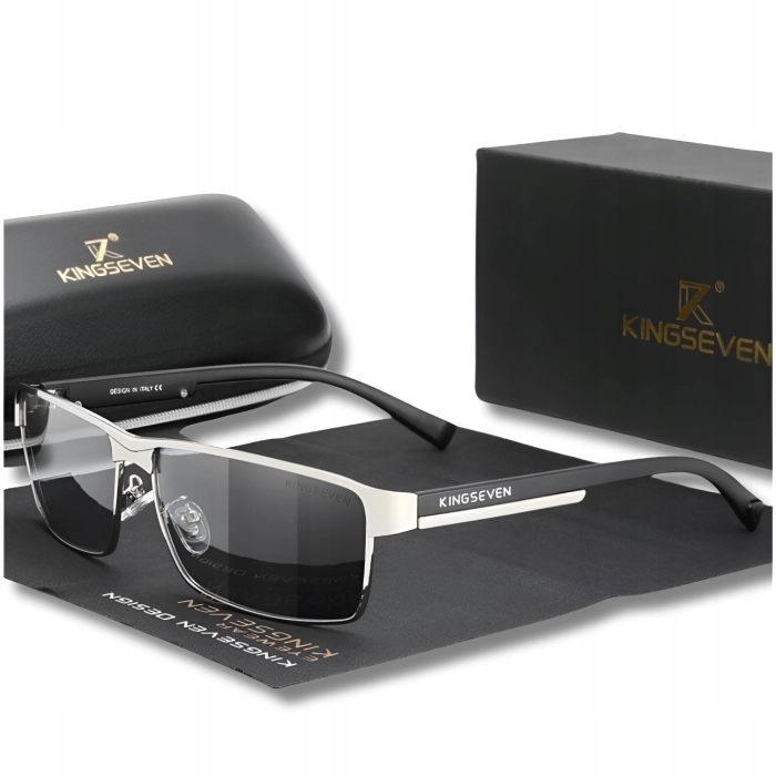 Okulary przeciwsłoneczne męskie fotochromowe Kingseven z polaryzacją + Etui (Srebrne)