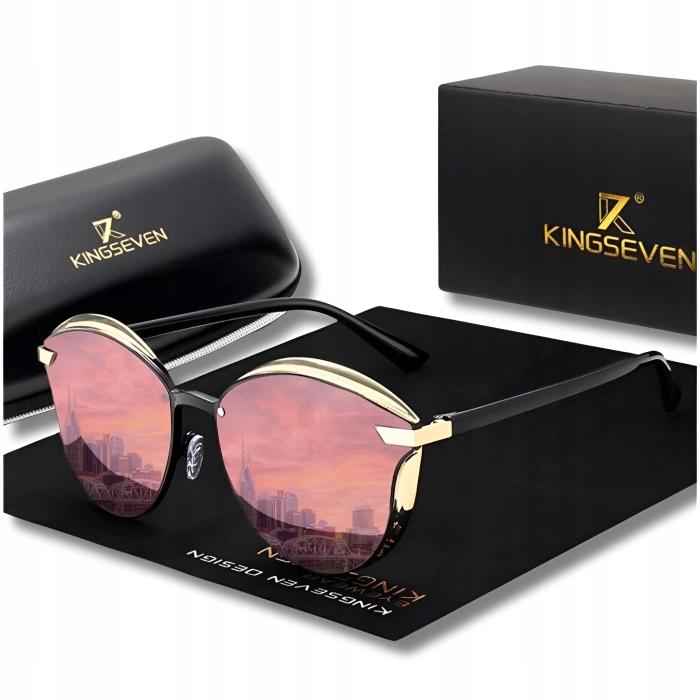 Okulary przeciwsłoneczne damskie kocie Kingseven z polaryzacją (Różowo-złote)