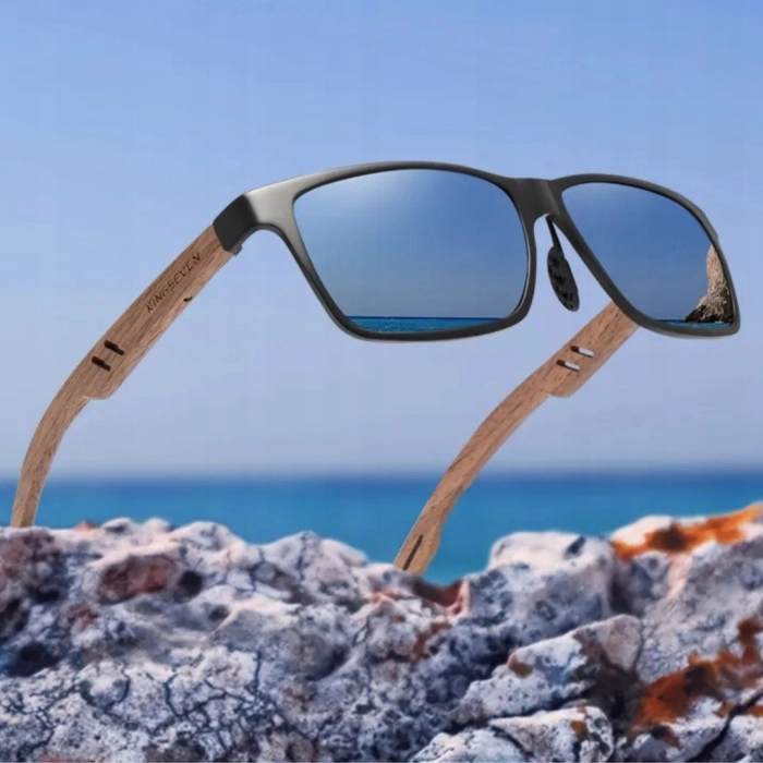 Okulary przeciwsłoneczne męskie drewniane Kingseven z polaryzacją + Etui (Pomarańczowe)