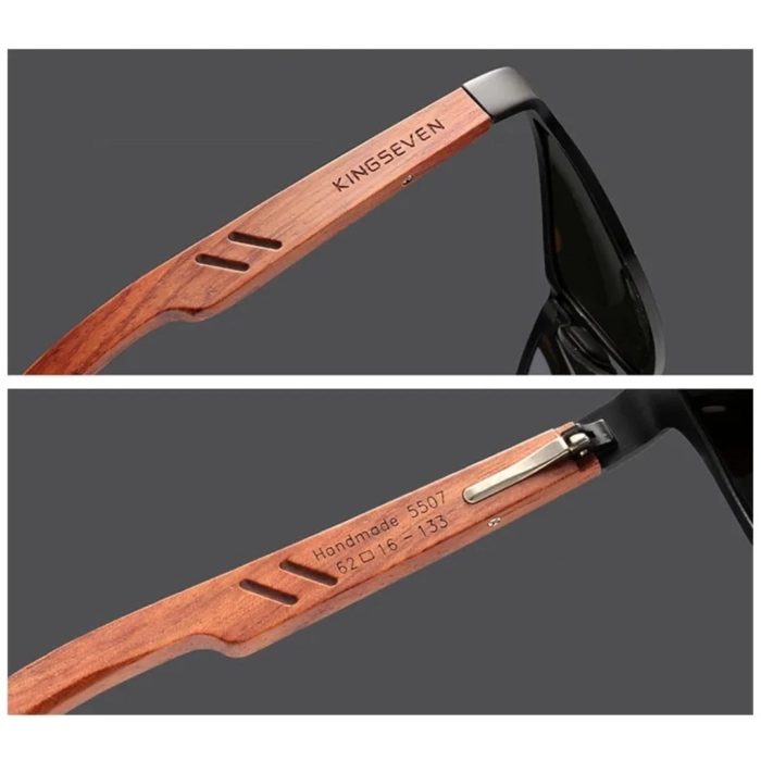 Okulary przeciwsłoneczne męskie drewniane Kingseven z polaryzacją + Etui (Czarne)
