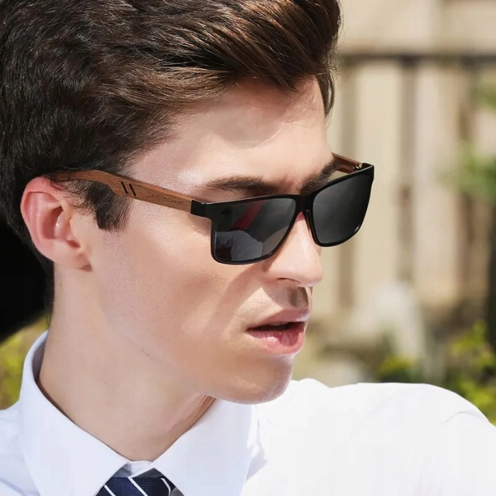 Okulary przeciwsłoneczne męskie drewniane Kingseven z polaryzacją + Etui (Srebrne)