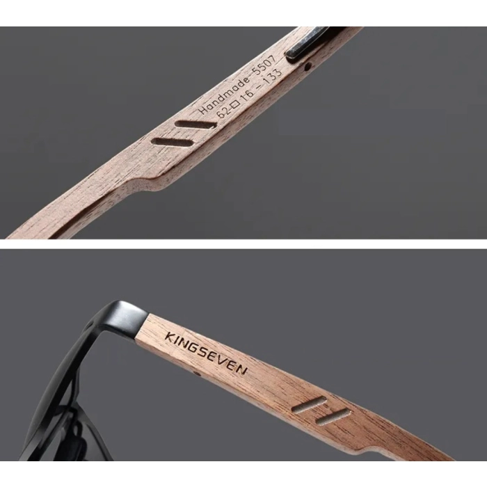 Okulary przeciwsłoneczne męskie drewniane Kingseven z polaryzacją + Etui (Srebrne)