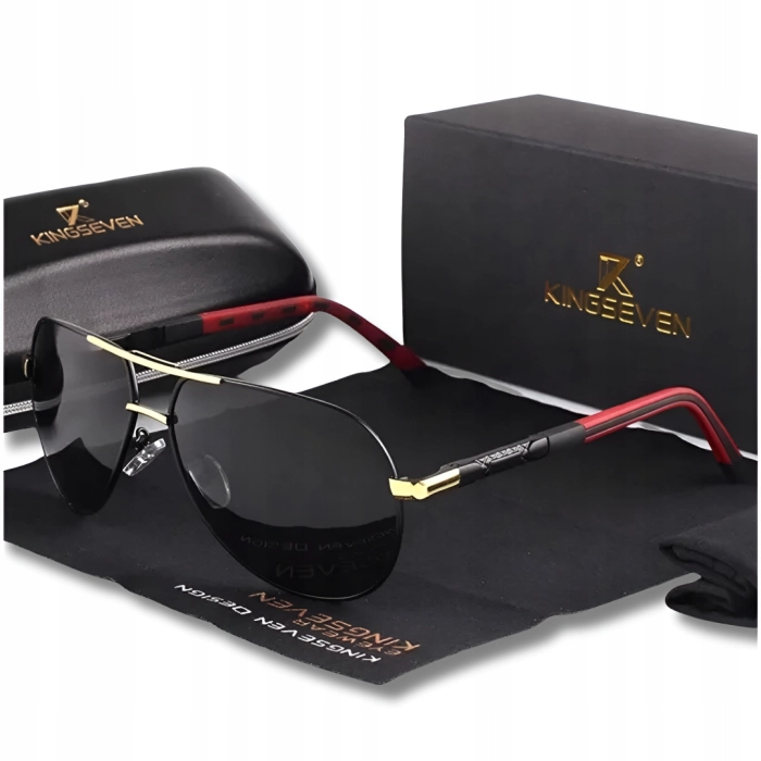 Okulary przeciwsłoneczne męskie aviatory Kingseven z polaryzacją + Etui (Czarno-złote)