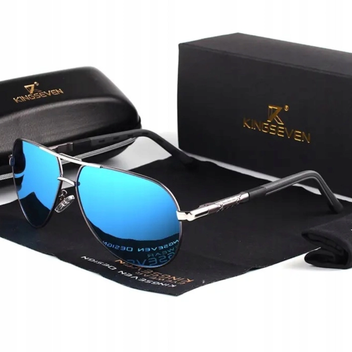 Okulary przeciwsłoneczne męskie aviatory Kingseven z polaryzacją + Etui (Czarno-złote)