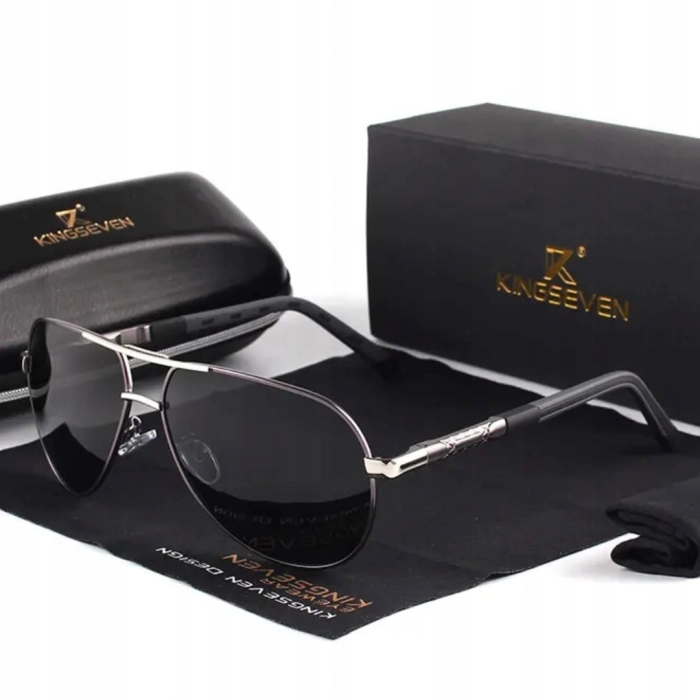 Okulary przeciwsłoneczne męskie aviatory Kingseven z polaryzacją + Etui (Czarno-złote)