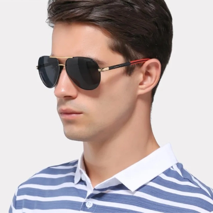 Okulary przeciwsłoneczne męskie aviatory Kingseven z polaryzacją + Etui (Czarno-złote)