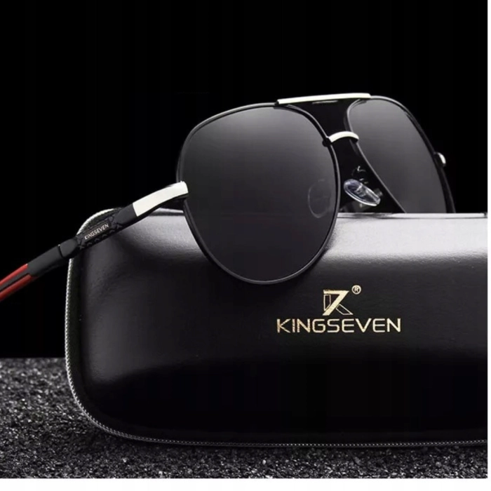 Okulary przeciwsłoneczne męskie aviatory Kingseven z polaryzacją + Etui (Czarno-złote)