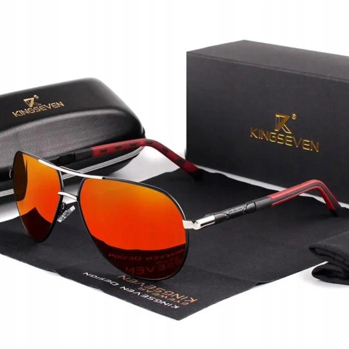 Okulary przeciwsłoneczne męskie aviatory Kingseven z polaryzacją + Etui (Czarno-srebrne)
