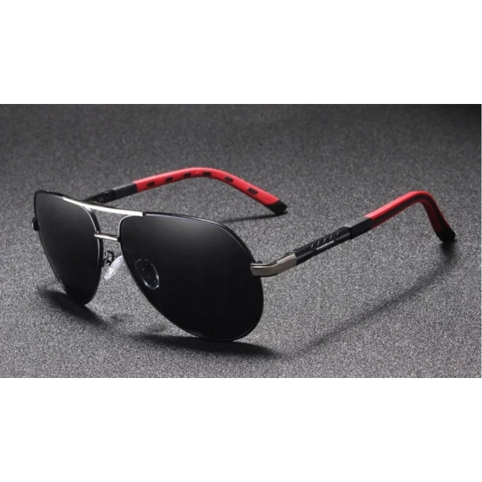 Okulary przeciwsłoneczne męskie aviatory Kingseven z polaryzacją + Etui (Czarno-srebrne)