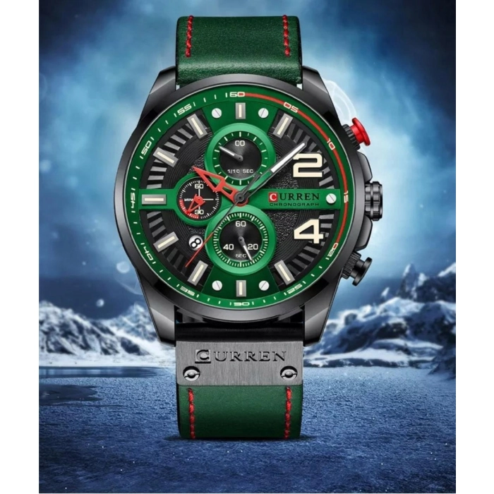 Zegarek skórzany męski Curren - kwarcowy z chronografem i datownikiem (Brązowo-czarny)