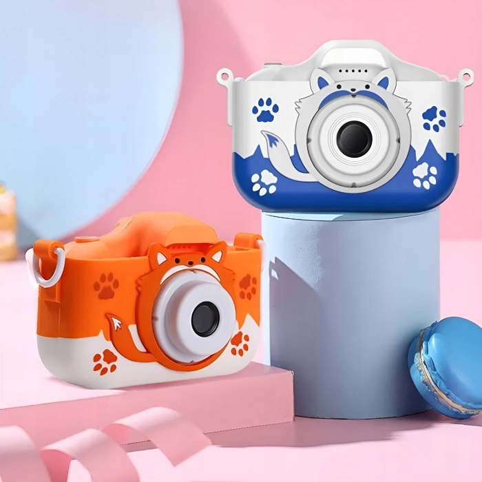 Aparat fotograficzny cyfrowy dla dzieci 40 mpx - Lisek + Karta 32 GB (Niebieski)