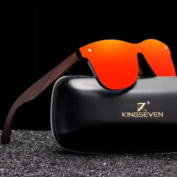 Okulary przeciwsłoneczne drewniane męskie Kingseven z polaryzacją + Etui (Czarne)