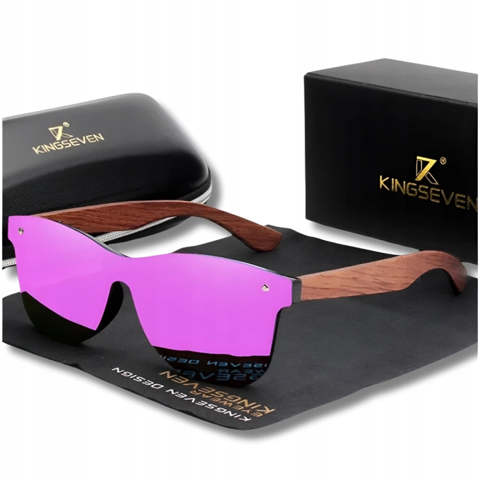Okulary przeciwsłoneczne drewniane męskie Kingseven z polaryzacją + Etui (Różowe)