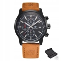 Zegarek męski skórzany Benyar - klasyczny i elegancki z chronografem + Pudełko (Srebrno-czarny)