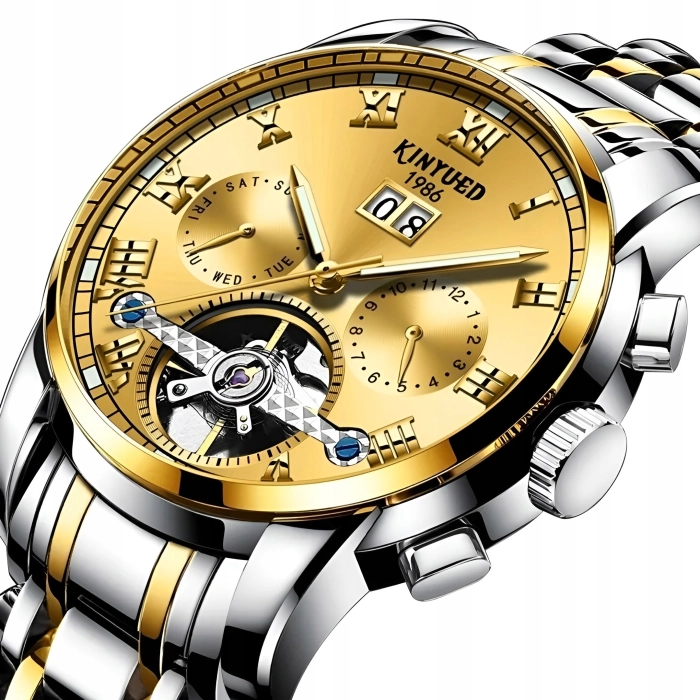 Zegarek mechaniczny automatyczny Kinyued - luksusowy z bransoletą + Pudełko (Srebrno-niebieski)